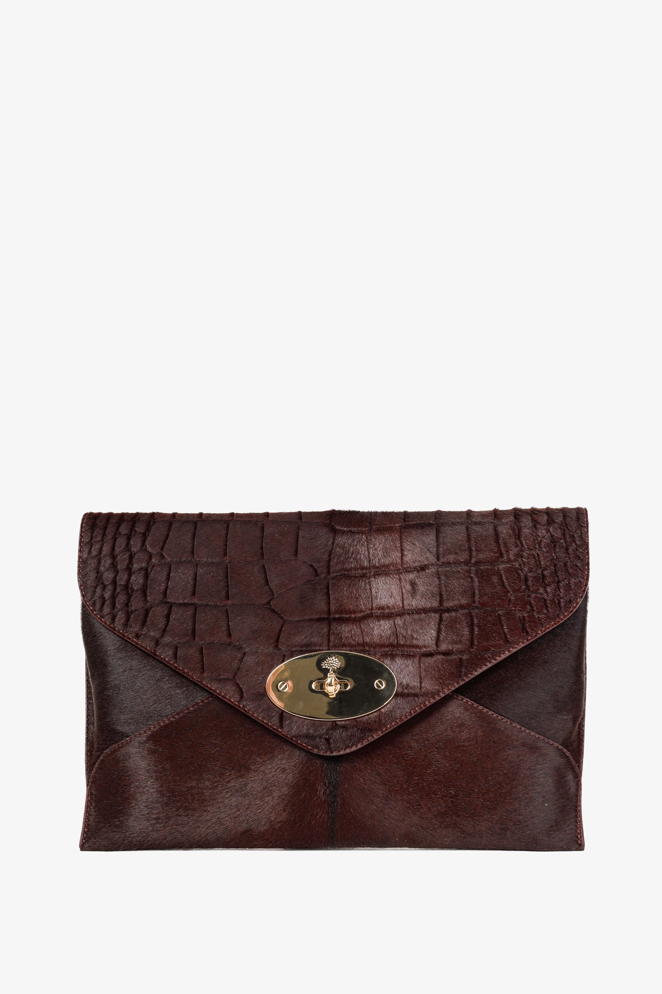 Mulberry Willow Burgundy Croc Embossed Pony Hair Clutch