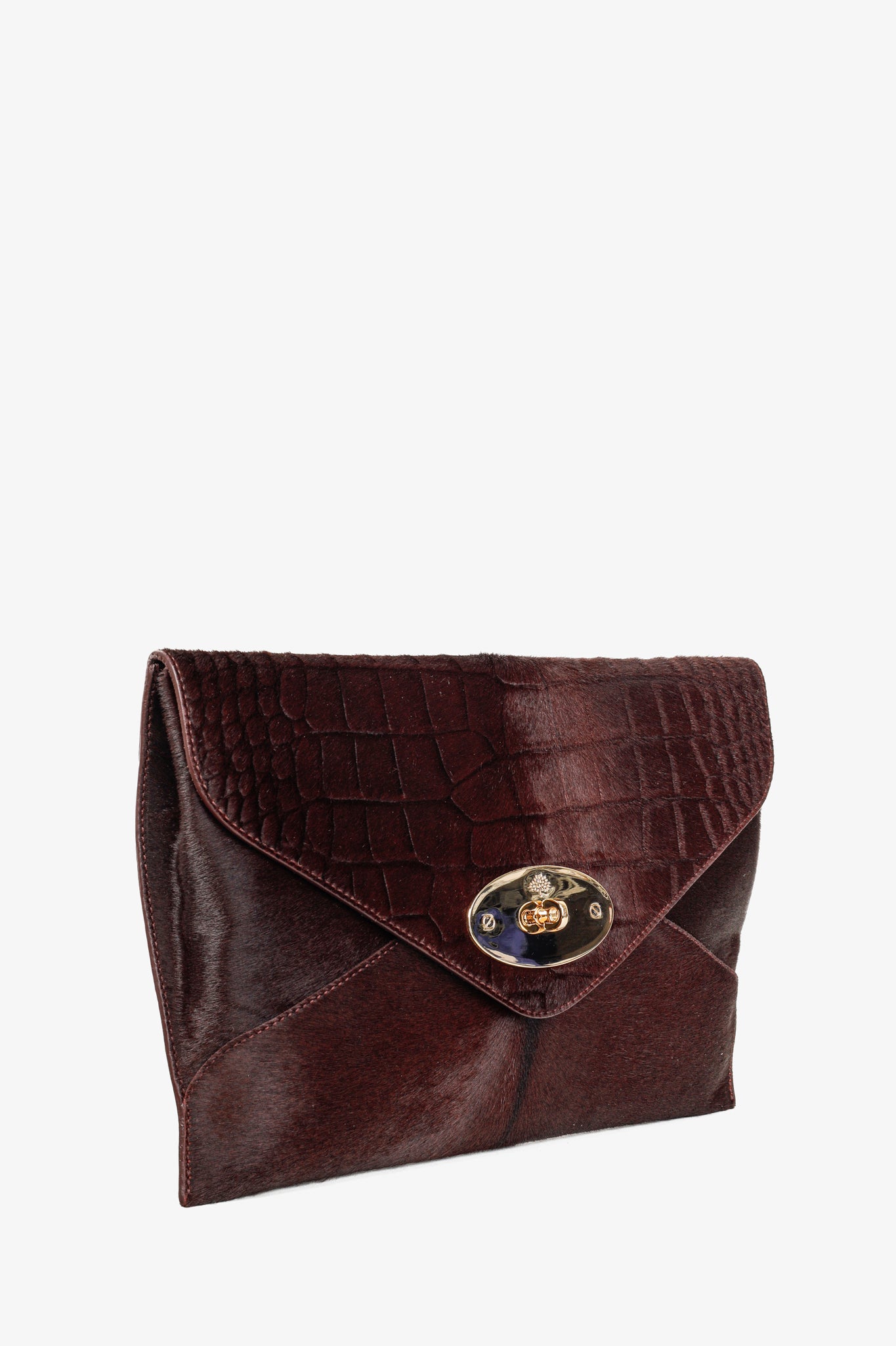 Mulberry Willow Burgundy Croc Embossed Pony Hair Clutch