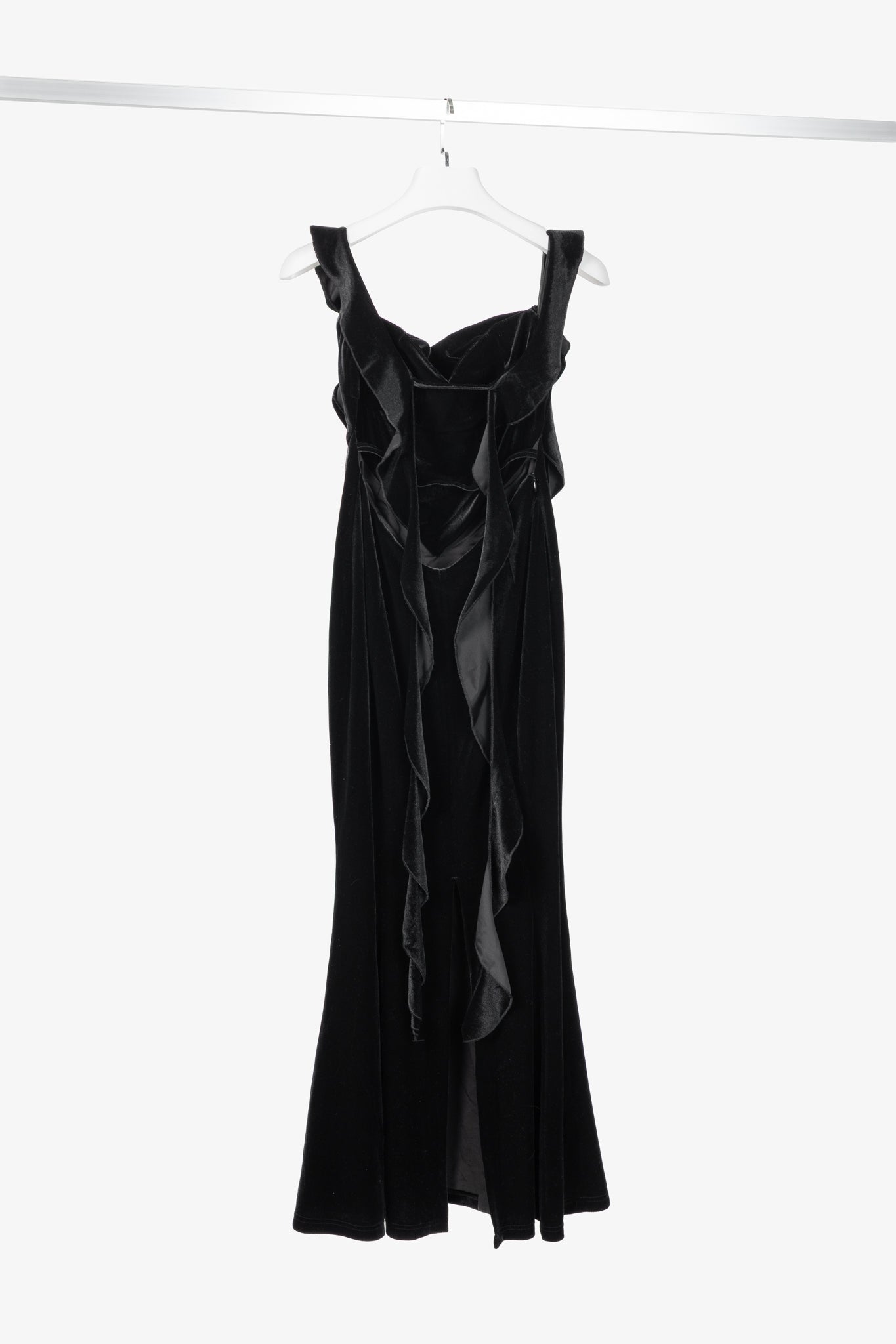 Nana Jacqueline Caroline Black Velvet Ruffle-Strap Mermaid Gown