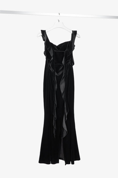Nana Jacqueline Caroline Black Velvet Ruffle-Strap Mermaid Gown