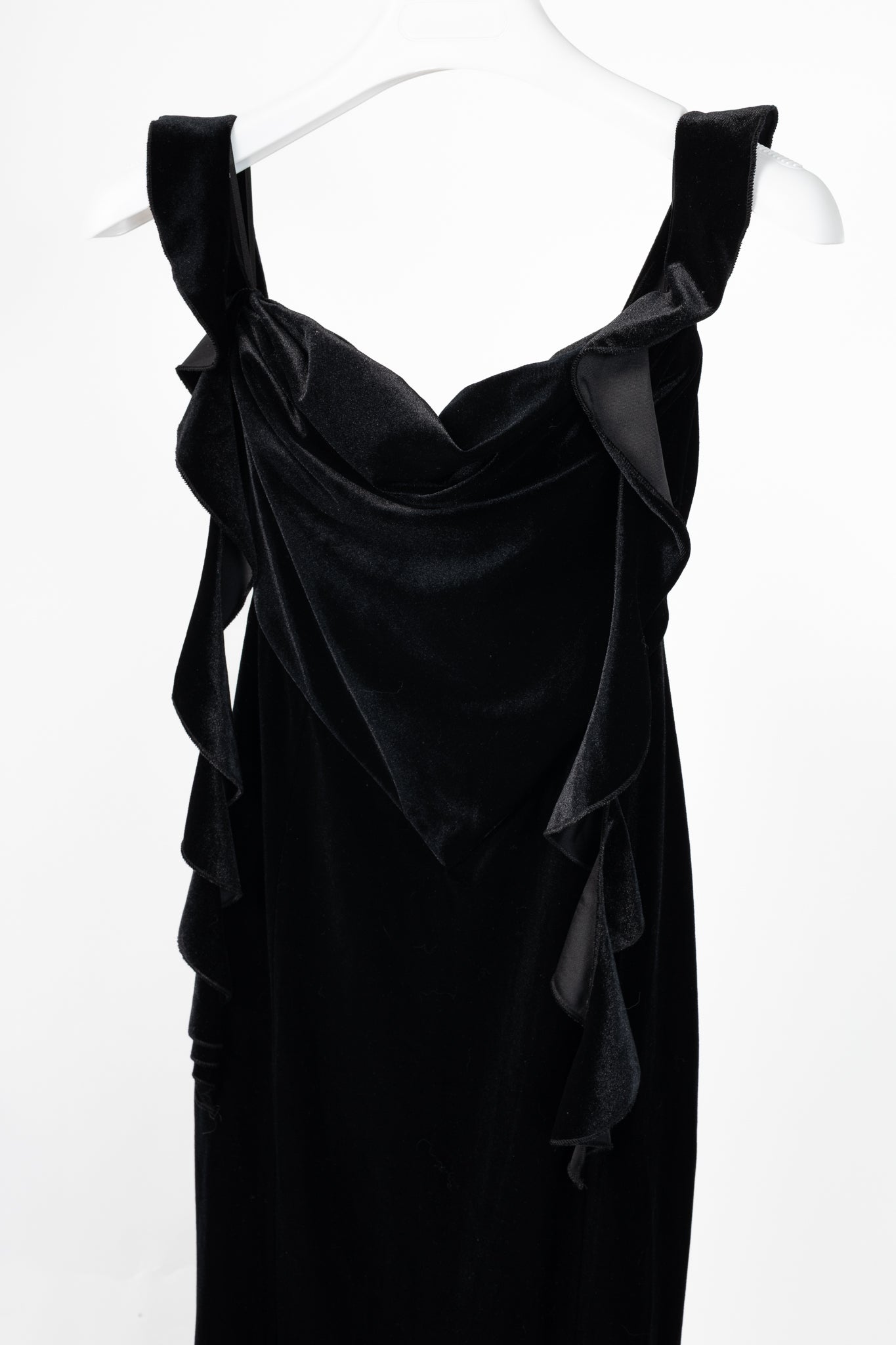 Nana Jacqueline Caroline Black Velvet Ruffle-Strap Mermaid Gown