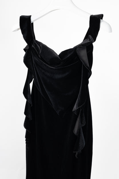 Nana Jacqueline Caroline Black Velvet Ruffle-Strap Mermaid Gown