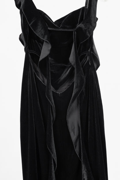Nana Jacqueline Caroline Black Velvet Ruffle-Strap Mermaid Gown