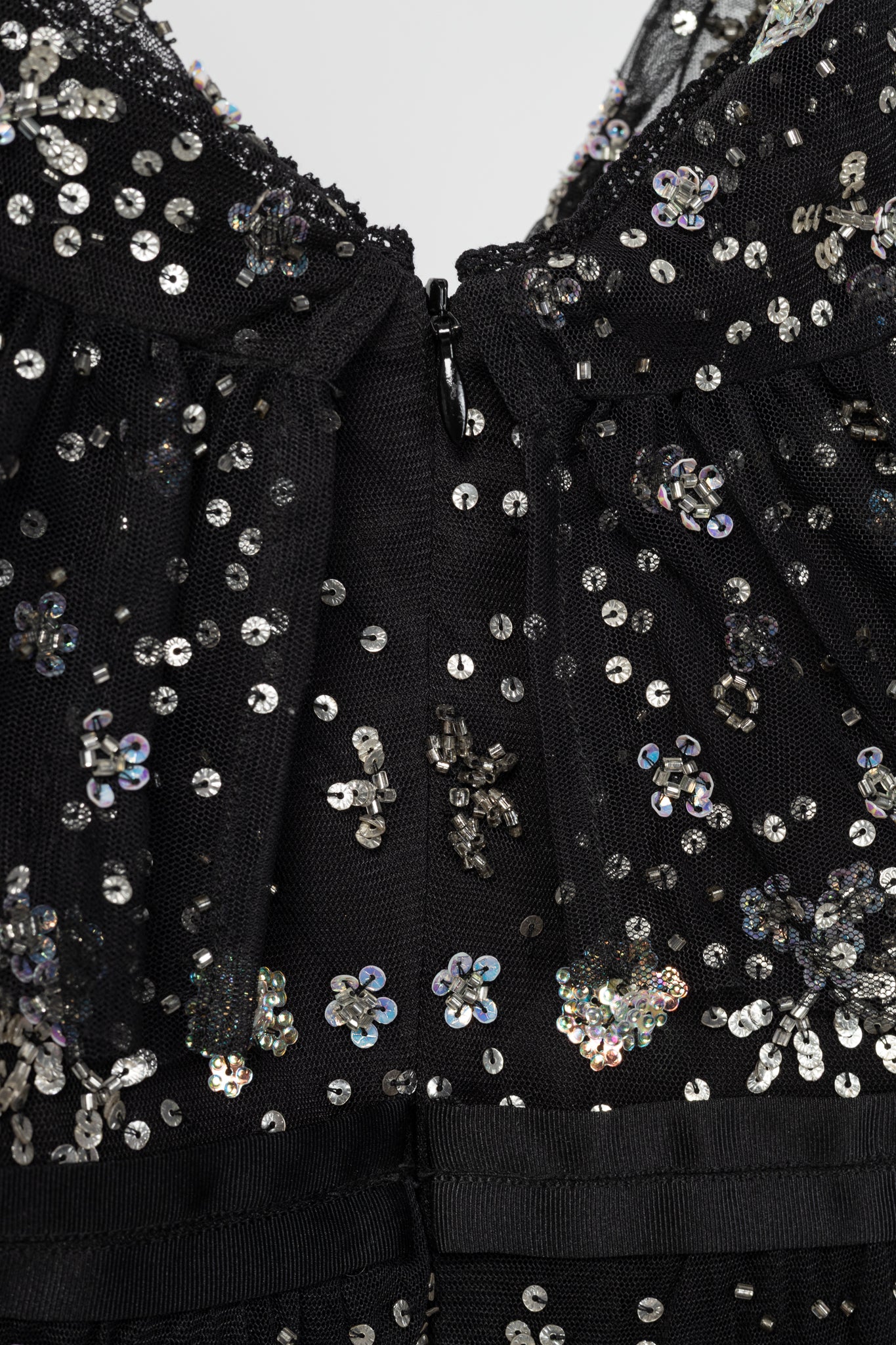 Needle & Thread Supernova Black Metallic Off-Shoulder Ruffle Embellished Tulle Mini Dress