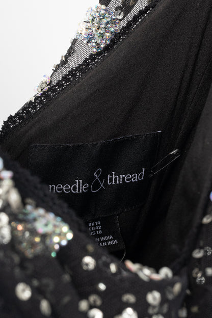 Needle & Thread Supernova Black Metallic Off-Shoulder Ruffle Embellished Tulle Mini Dress