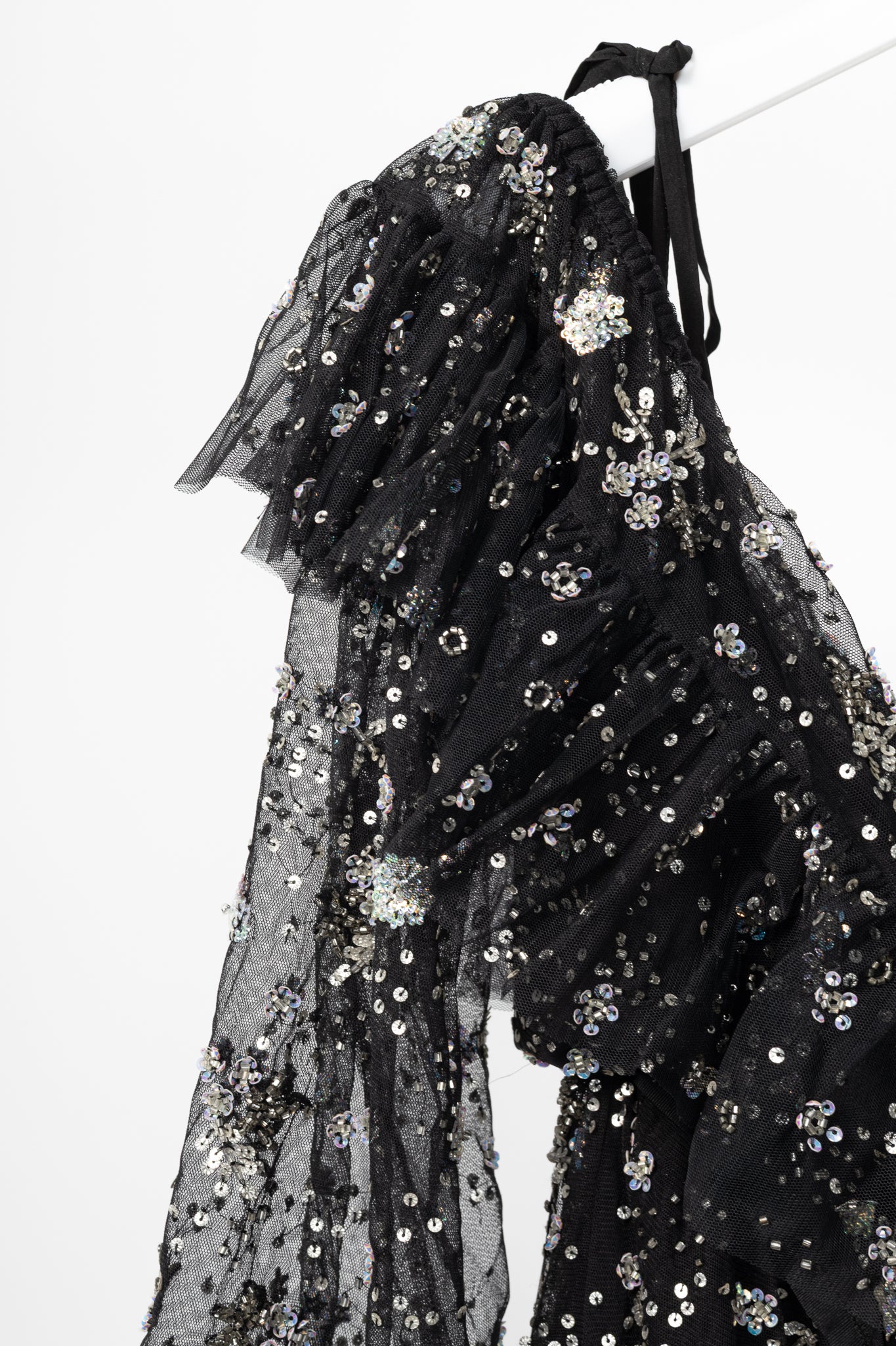 Needle & Thread Supernova Black Metallic Off-Shoulder Ruffle Embellished Tulle Mini Dress