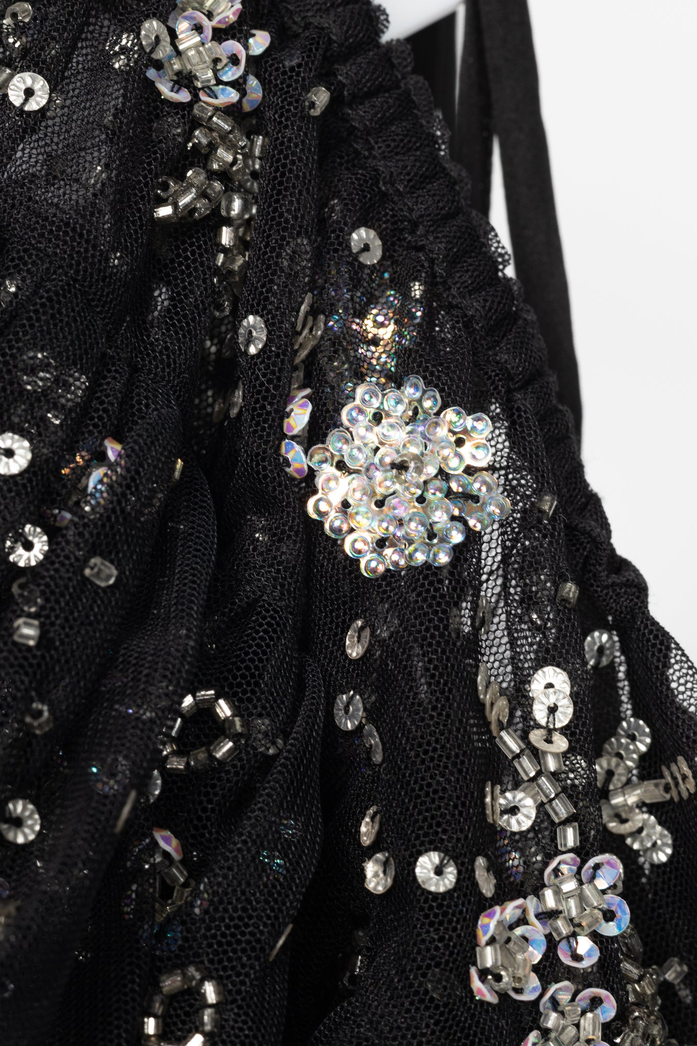 Needle & Thread Supernova Black Metallic Off-Shoulder Ruffle Embellished Tulle Mini Dress
