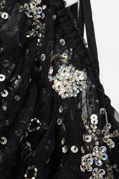 Needle & Thread Supernova Black Metallic Off-Shoulder Ruffle Embellished Tulle Mini Dress
