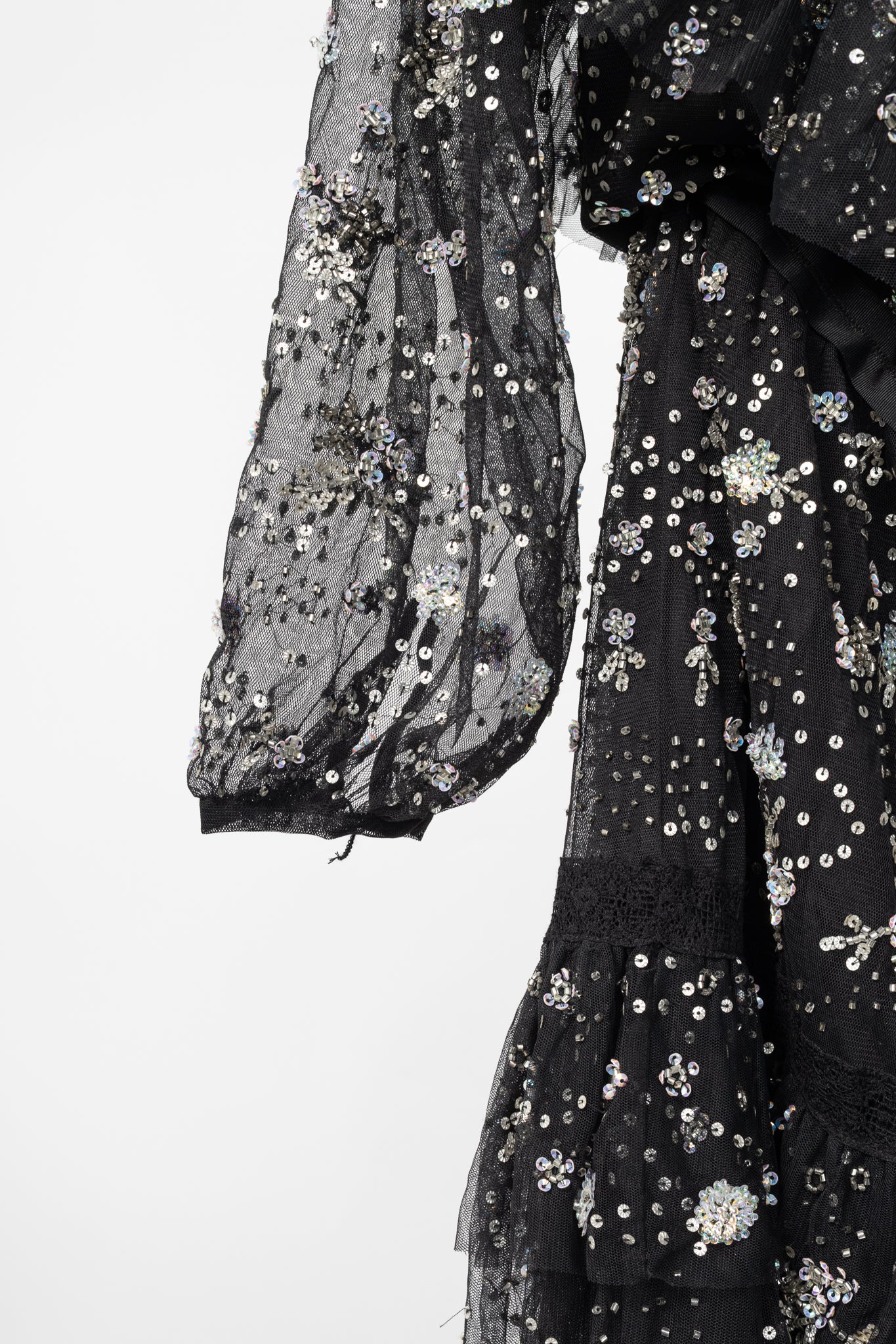 Needle & Thread Supernova Black Metallic Off-Shoulder Ruffle Embellished Tulle Mini Dress