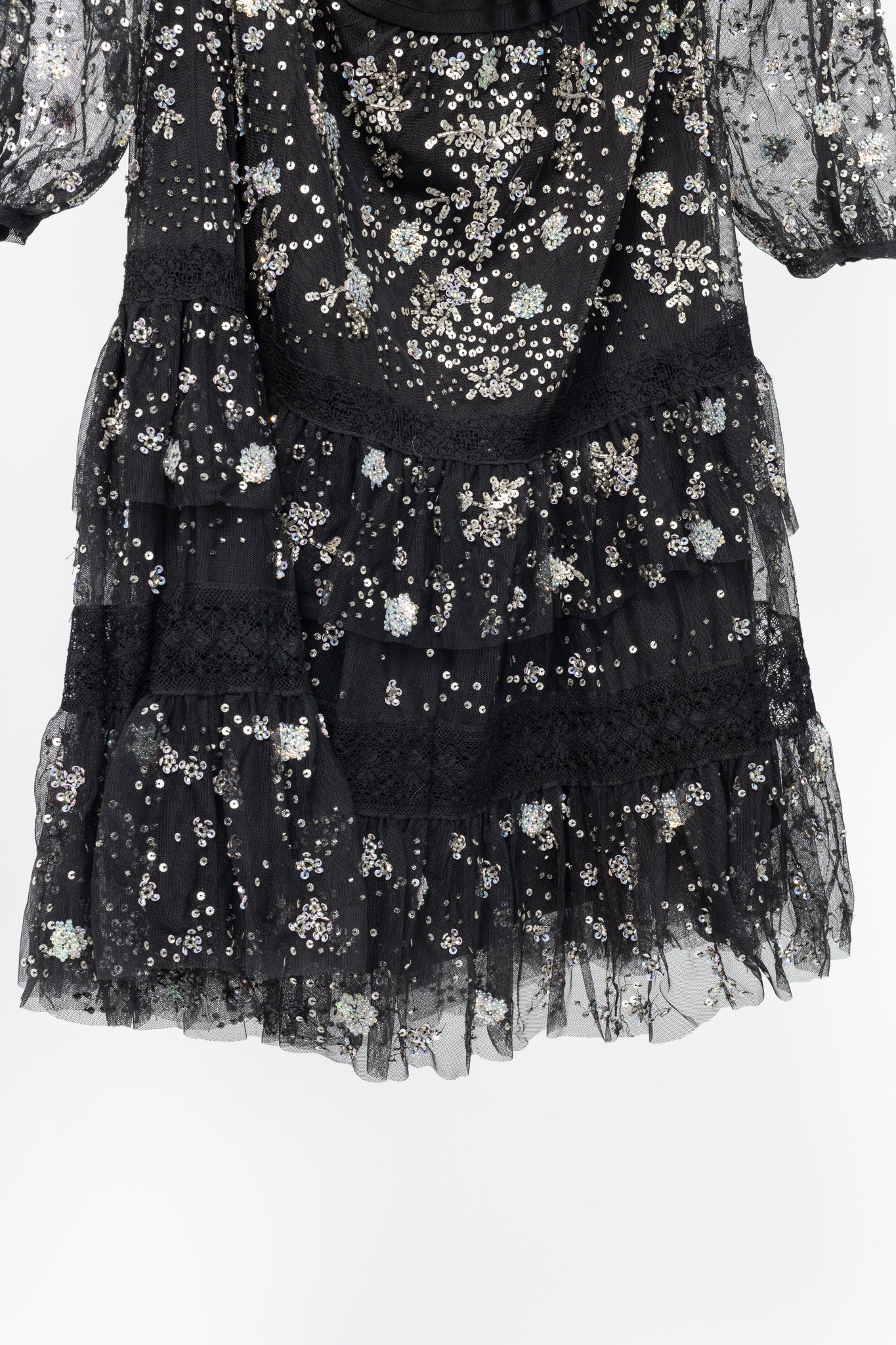 Needle & Thread Supernova Black Metallic Off-Shoulder Ruffle Embellished Tulle Mini Dress