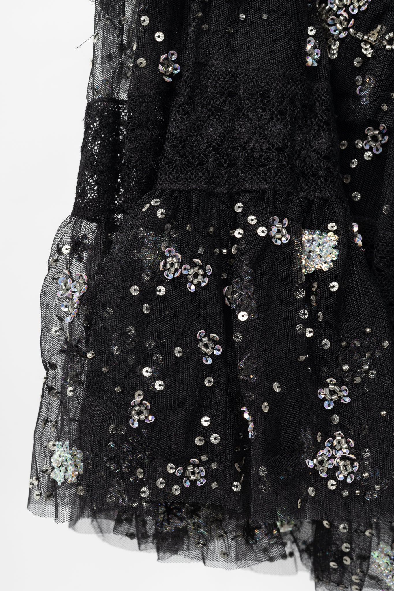 Needle & Thread Supernova Black Metallic Off-Shoulder Ruffle Embellished Tulle Mini Dress