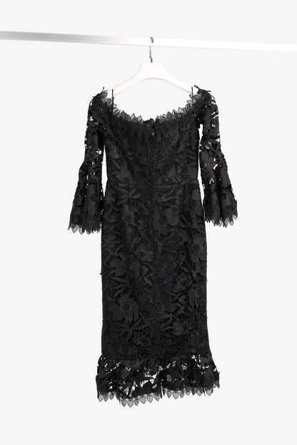 Nicholas Black Botanical Lace Lace-Up Off-Shoulder Cocktail Dress
