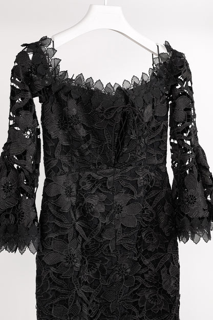 Nicholas Black Botanical Lace Lace-Up Off-Shoulder Cocktail Dress