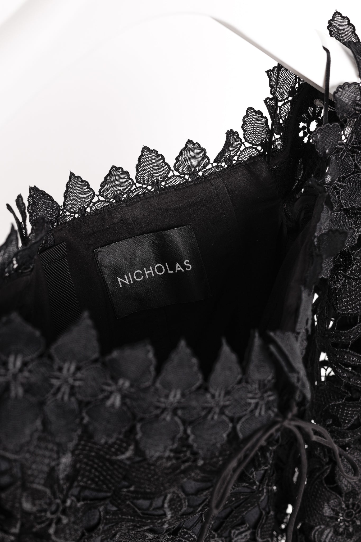 Nicholas Black Botanical Lace Lace-Up Off-Shoulder Cocktail Dress