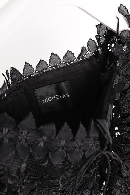 Nicholas Black Botanical Lace Lace-Up Off-Shoulder Cocktail Dress