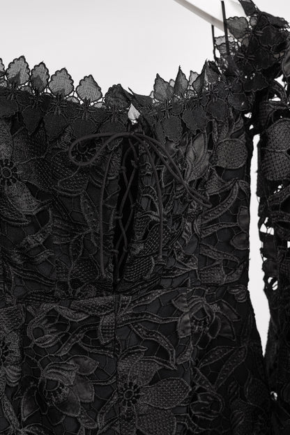 Nicholas Black Botanical Lace Lace-Up Off-Shoulder Cocktail Dress