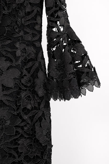 Nicholas Black Botanical Lace Lace-Up Off-Shoulder Cocktail Dress