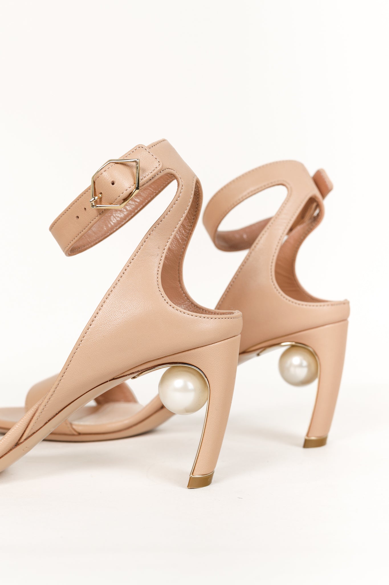 Nicholas Kirkwood Lola Basic Beige Nappa Leather Pearl Inset Sandals