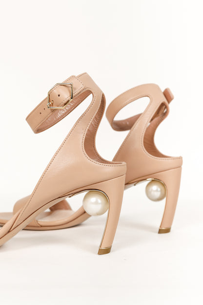 Nicholas Kirkwood Lola Basic Beige Nappa Leather Pearl Inset Sandals