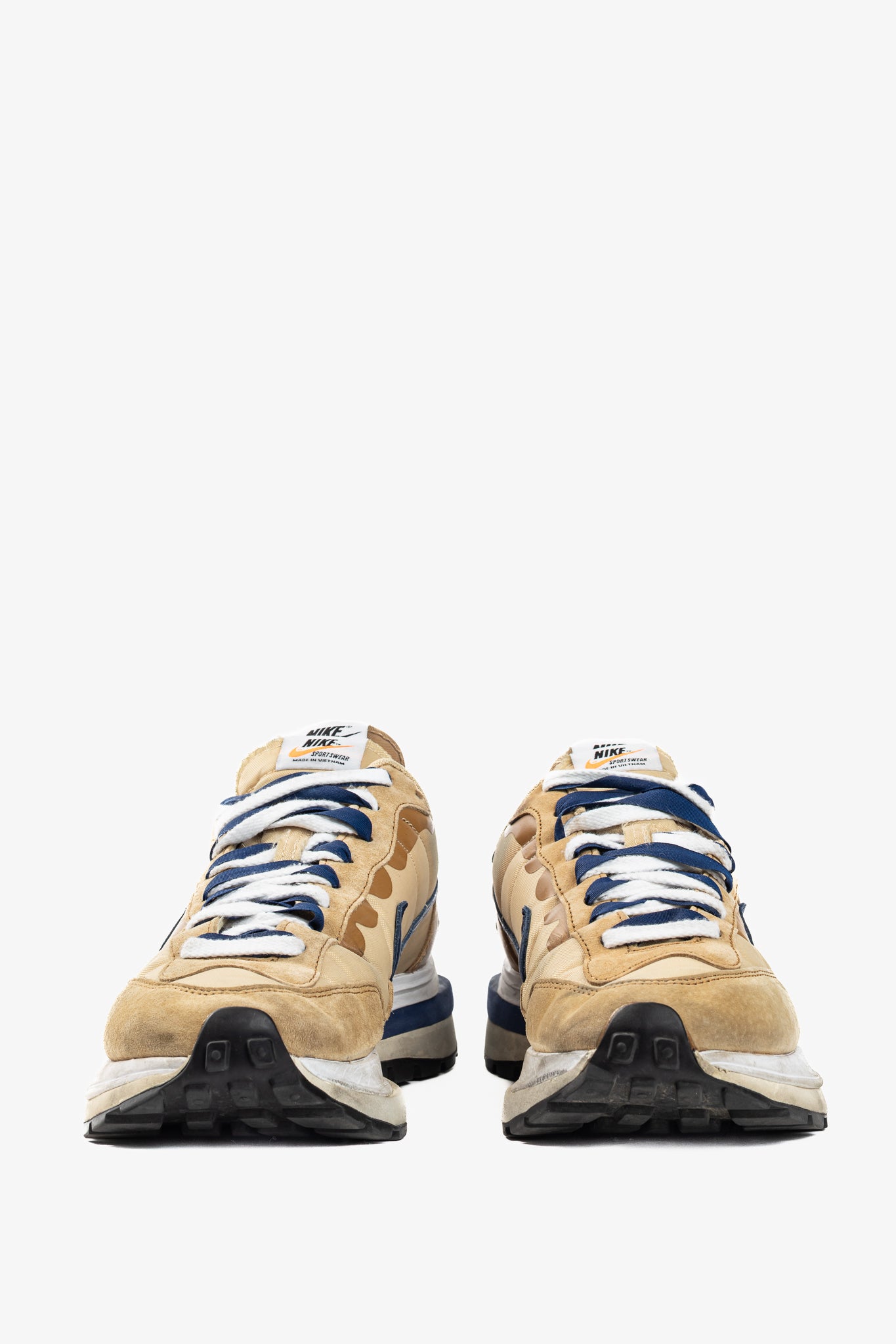 Nike x Sacai VaporWaffle Sesame, Blue-Void, & White Low-Top Sneakers