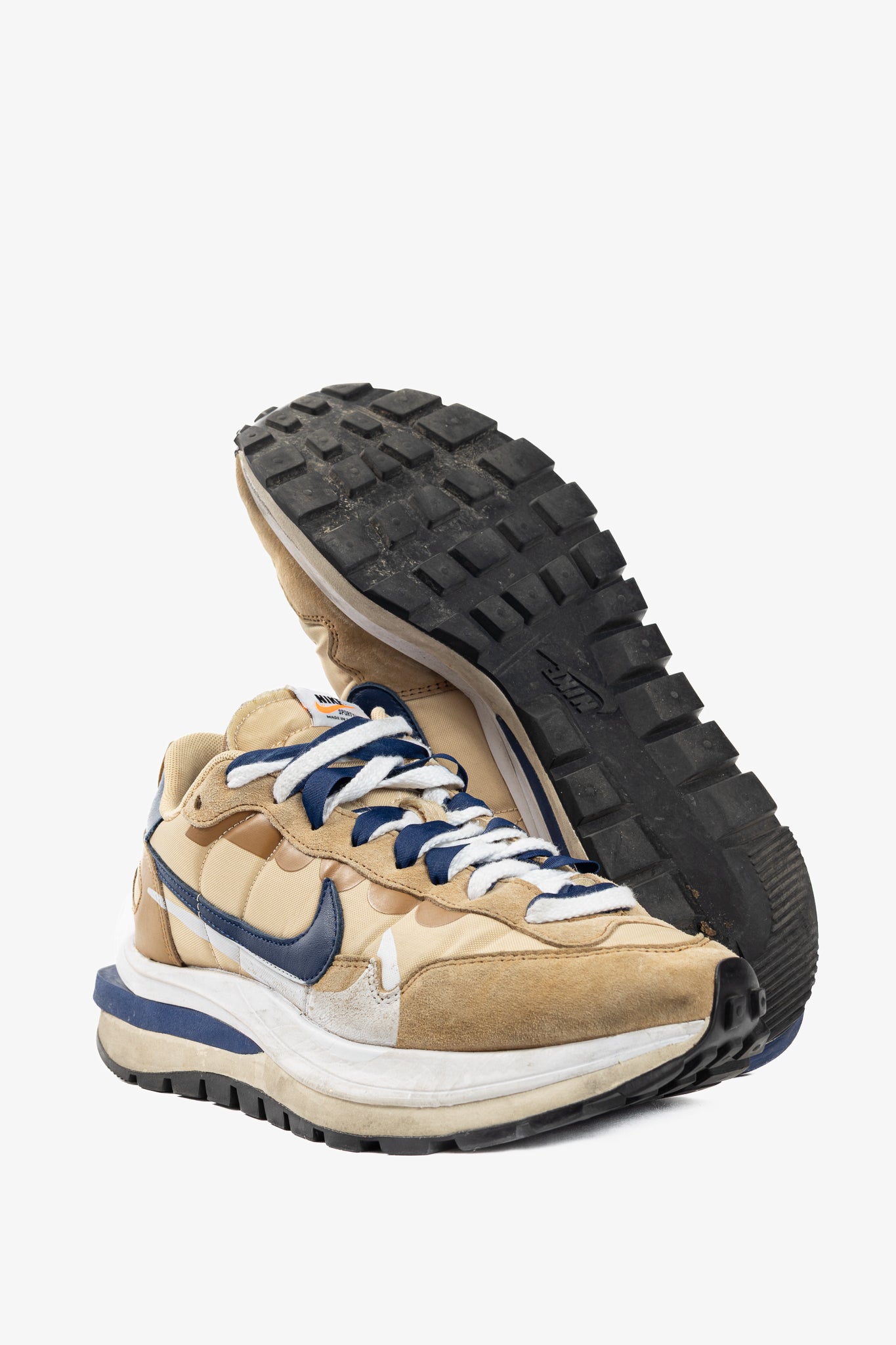 Nike x Sacai VaporWaffle Sesame, Blue-Void, & White Low-Top Sneakers