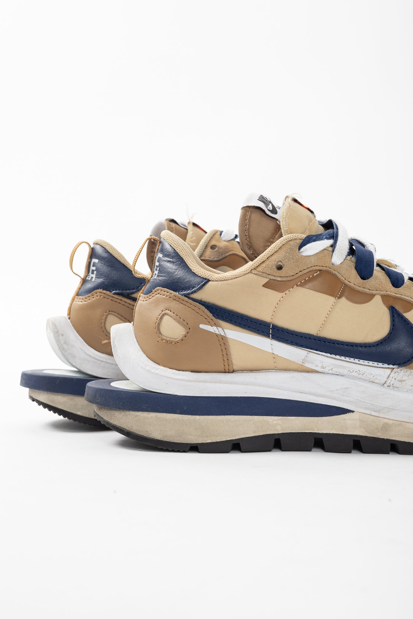 Nike x Sacai VaporWaffle Sesame, Blue-Void, & White Low-Top Sneakers