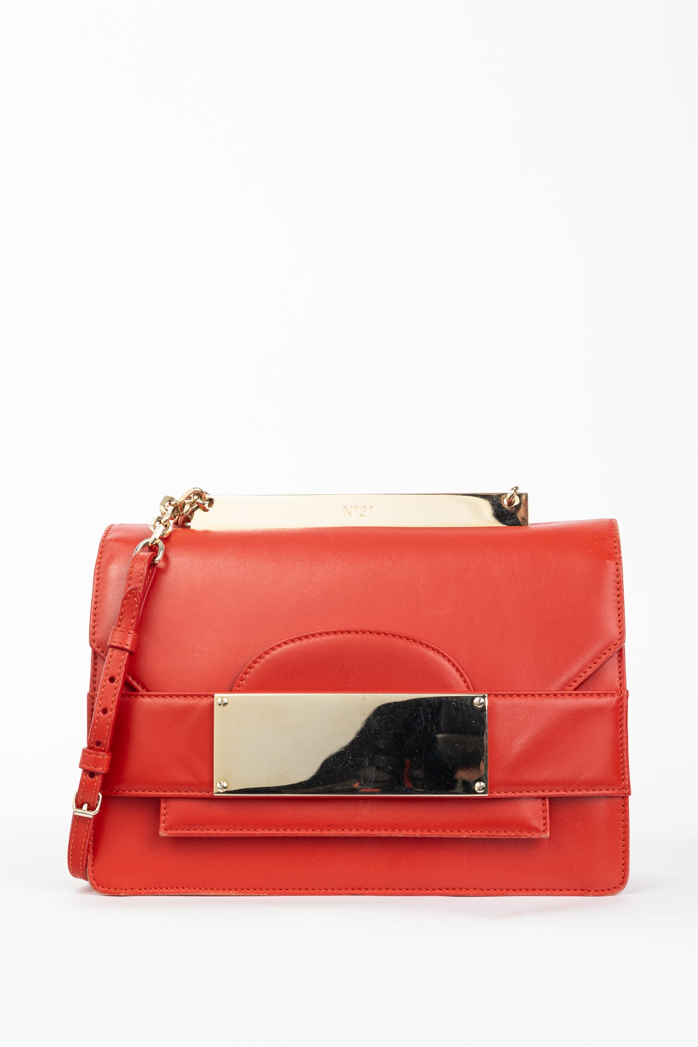 N21 Bad-Belle Red Leather Flap Shoulder Bag