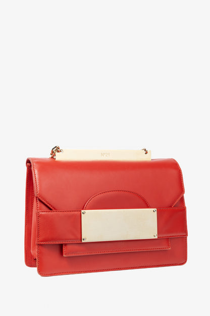 N21 Bad-Belle Red Leather Flap Shoulder Bag