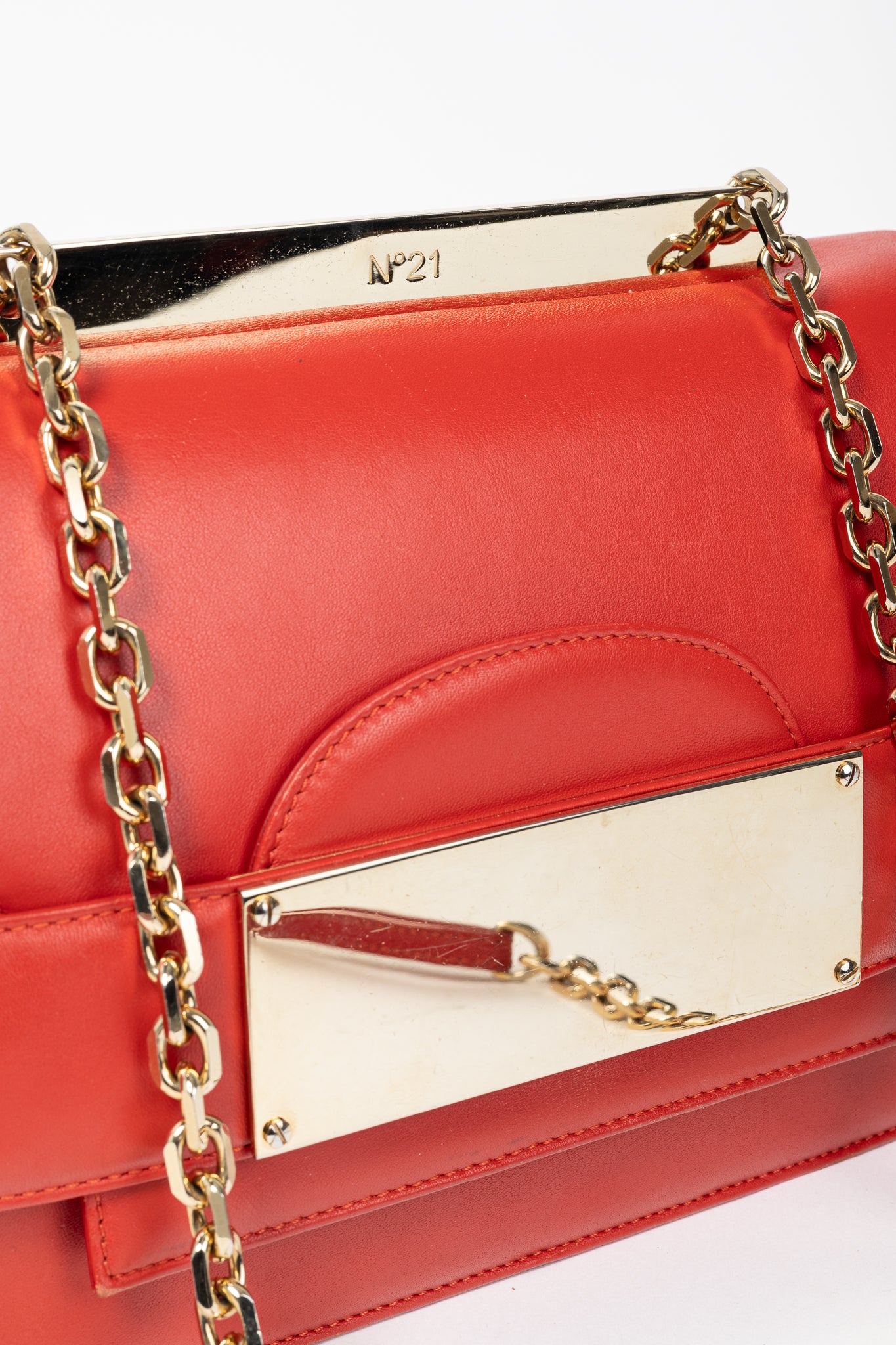 N21 Bad-Belle Red Leather Flap Shoulder Bag