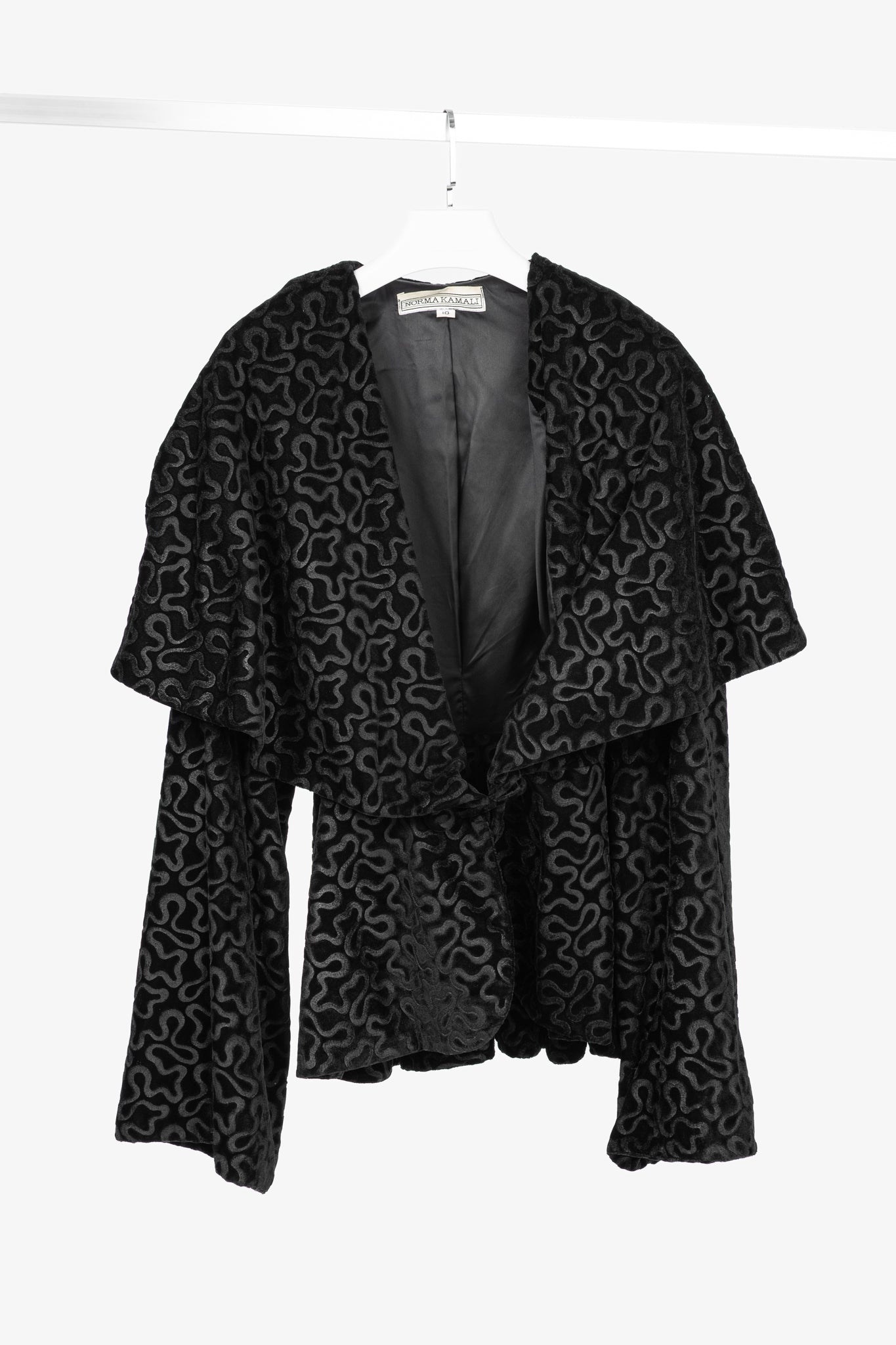 Norma Kamali Vintage 80's Black Velvet Squiggle Hooded Jacket