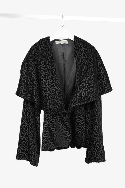 Norma Kamali Vintage 80's Black Velvet Squiggle Hooded Jacket