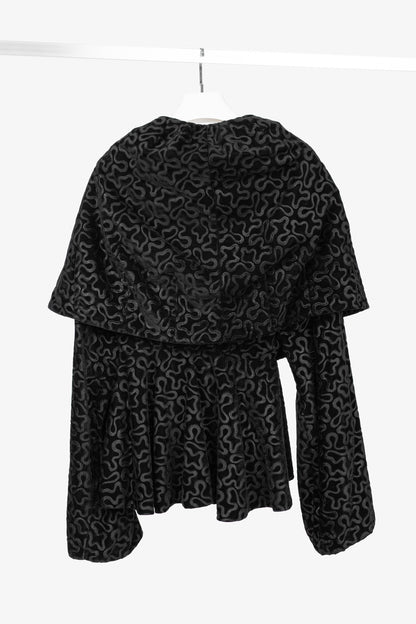 Norma Kamali Vintage 80's Black Velvet Squiggle Hooded Jacket