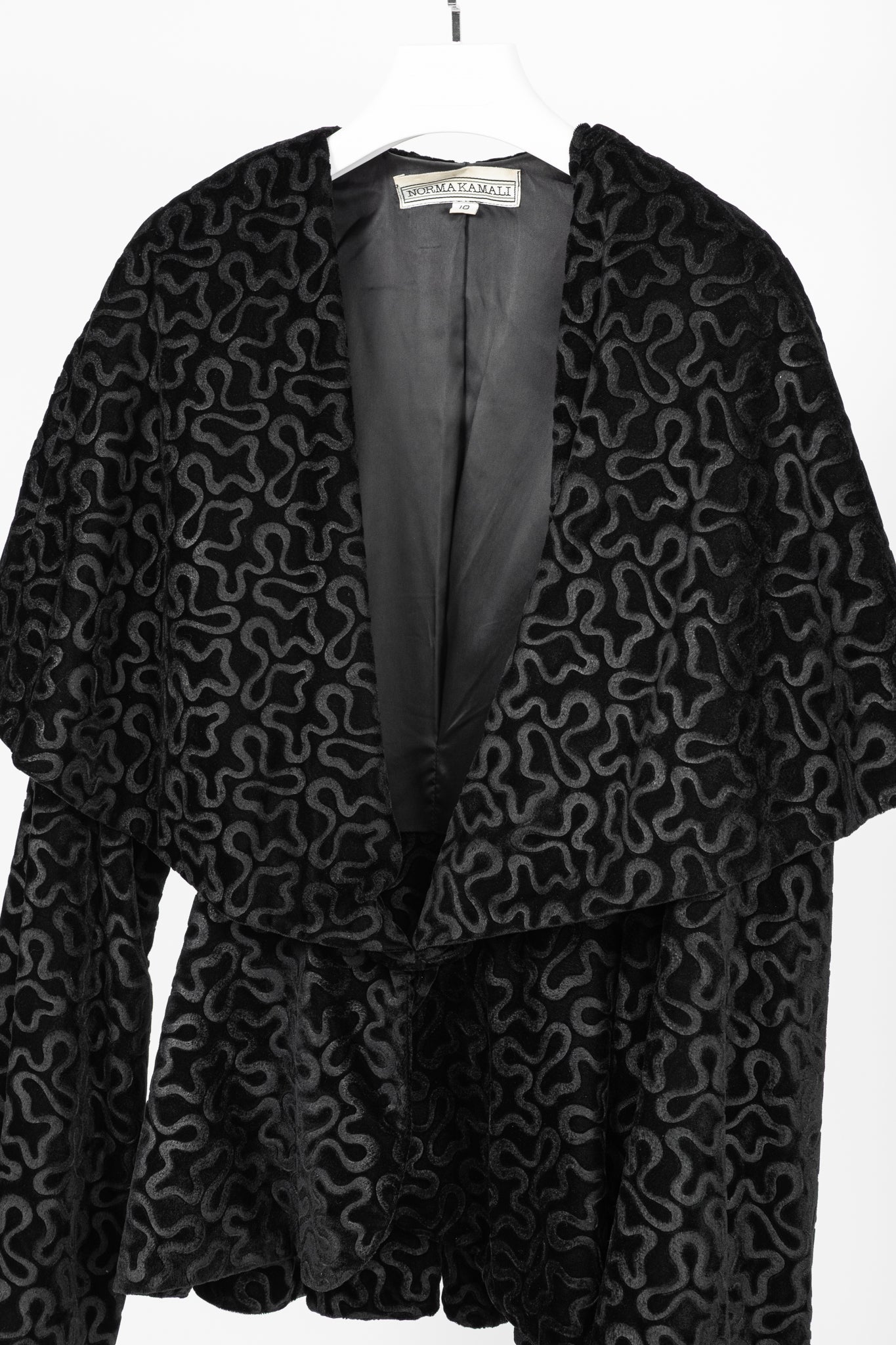 Norma Kamali Vintage 80's Black Velvet Squiggle Hooded Jacket
