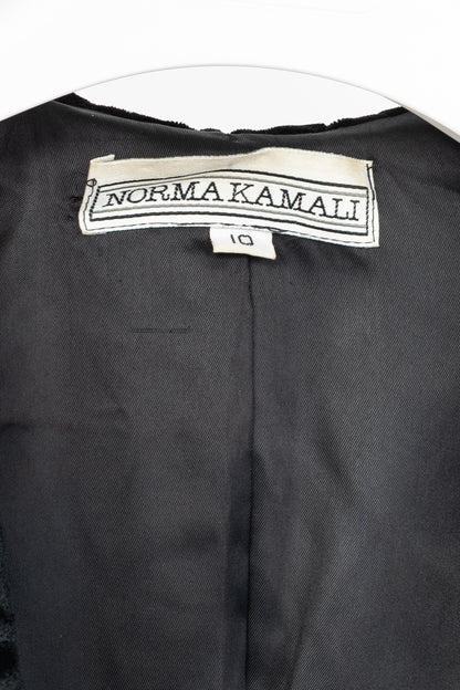 Norma Kamali Vintage 80's Black Velvet Squiggle Hooded Jacket