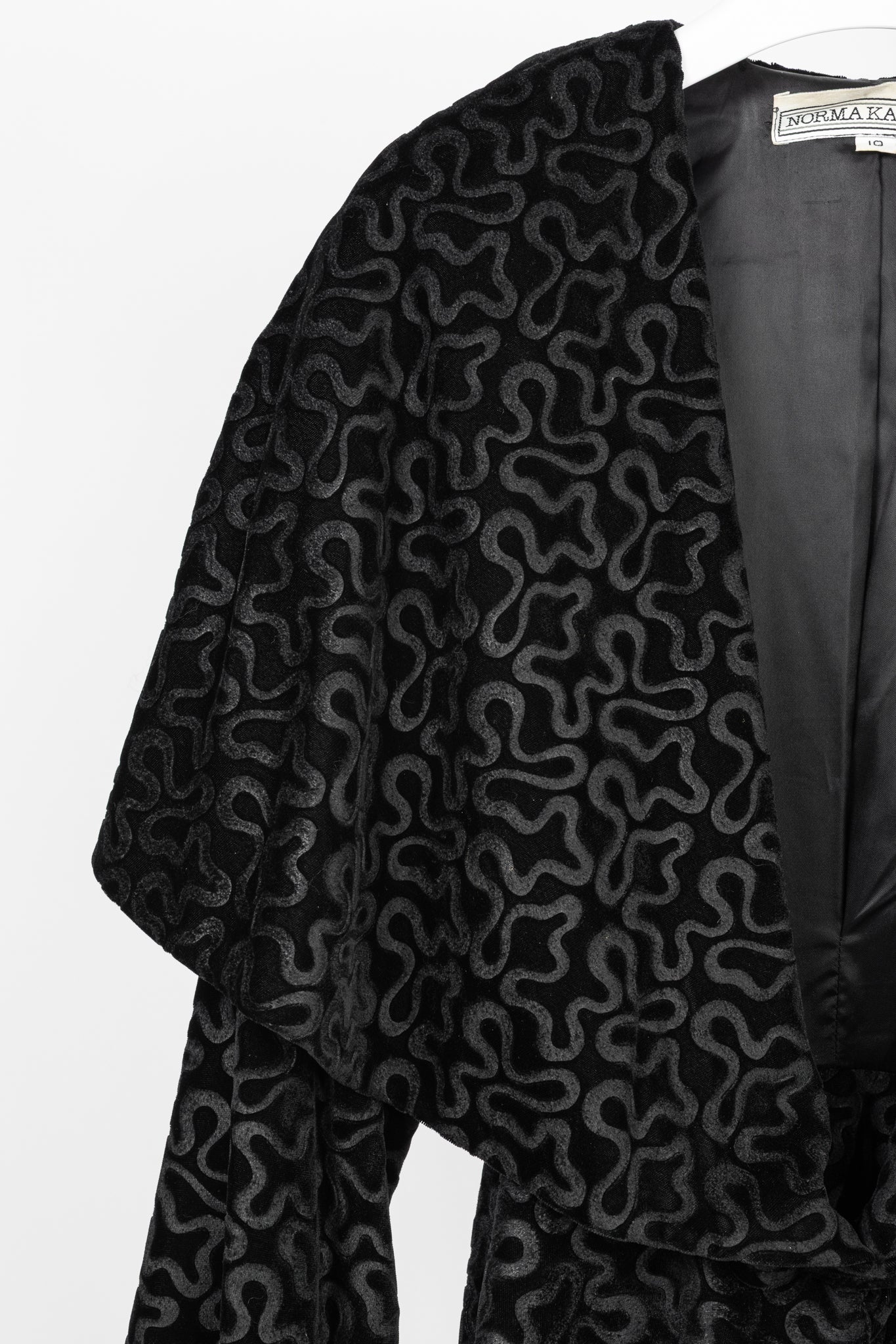 Norma Kamali Vintage 80's Black Velvet Squiggle Hooded Jacket
