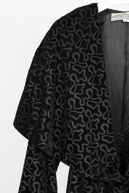 Norma Kamali Vintage 80's Black Velvet Squiggle Hooded Jacket