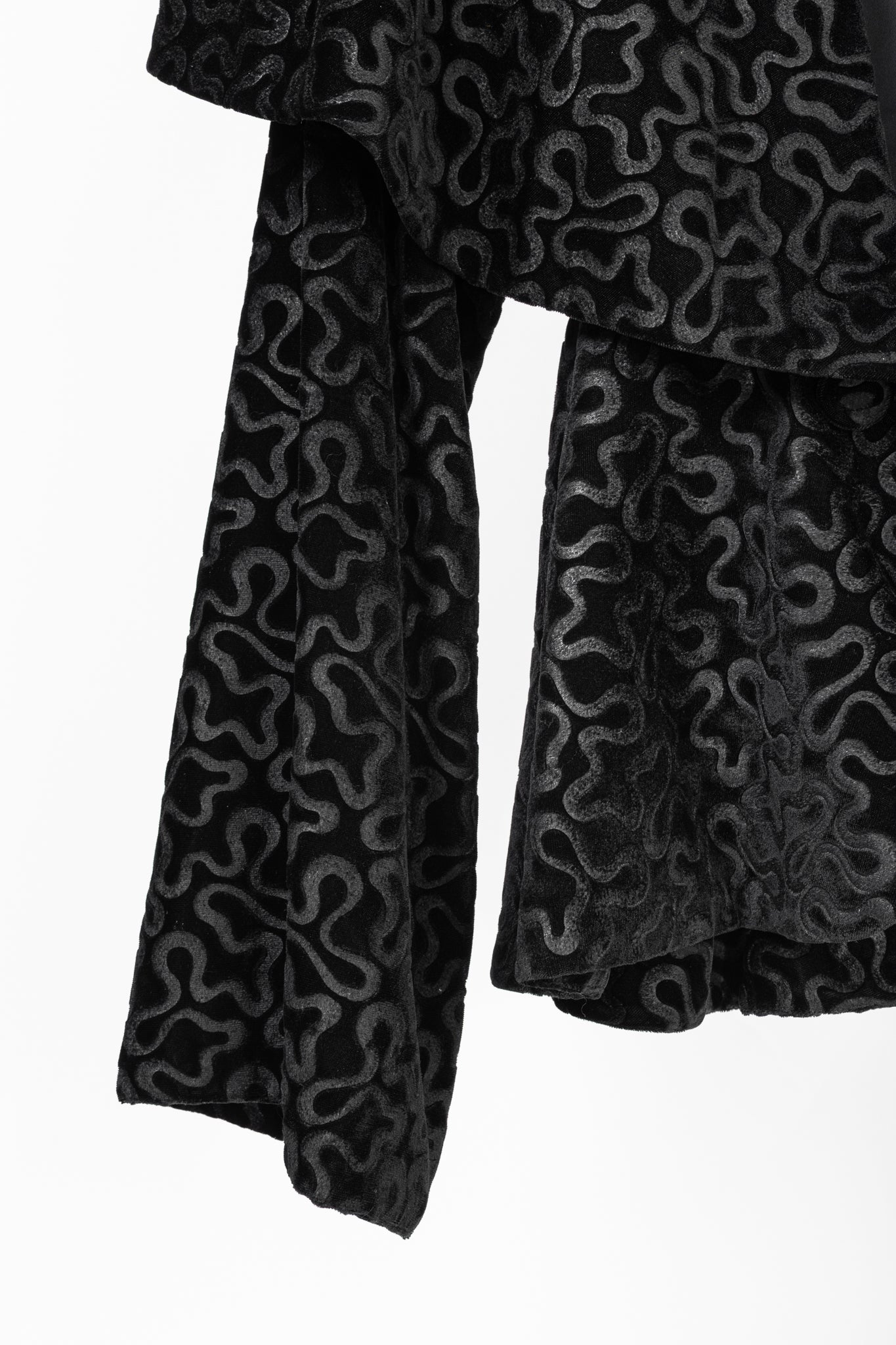 Norma Kamali Vintage 80's Black Velvet Squiggle Hooded Jacket