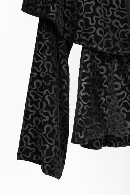 Norma Kamali Vintage 80's Black Velvet Squiggle Hooded Jacket