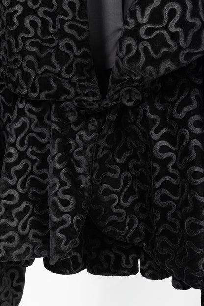 Norma Kamali Vintage 80's Black Velvet Squiggle Hooded Jacket