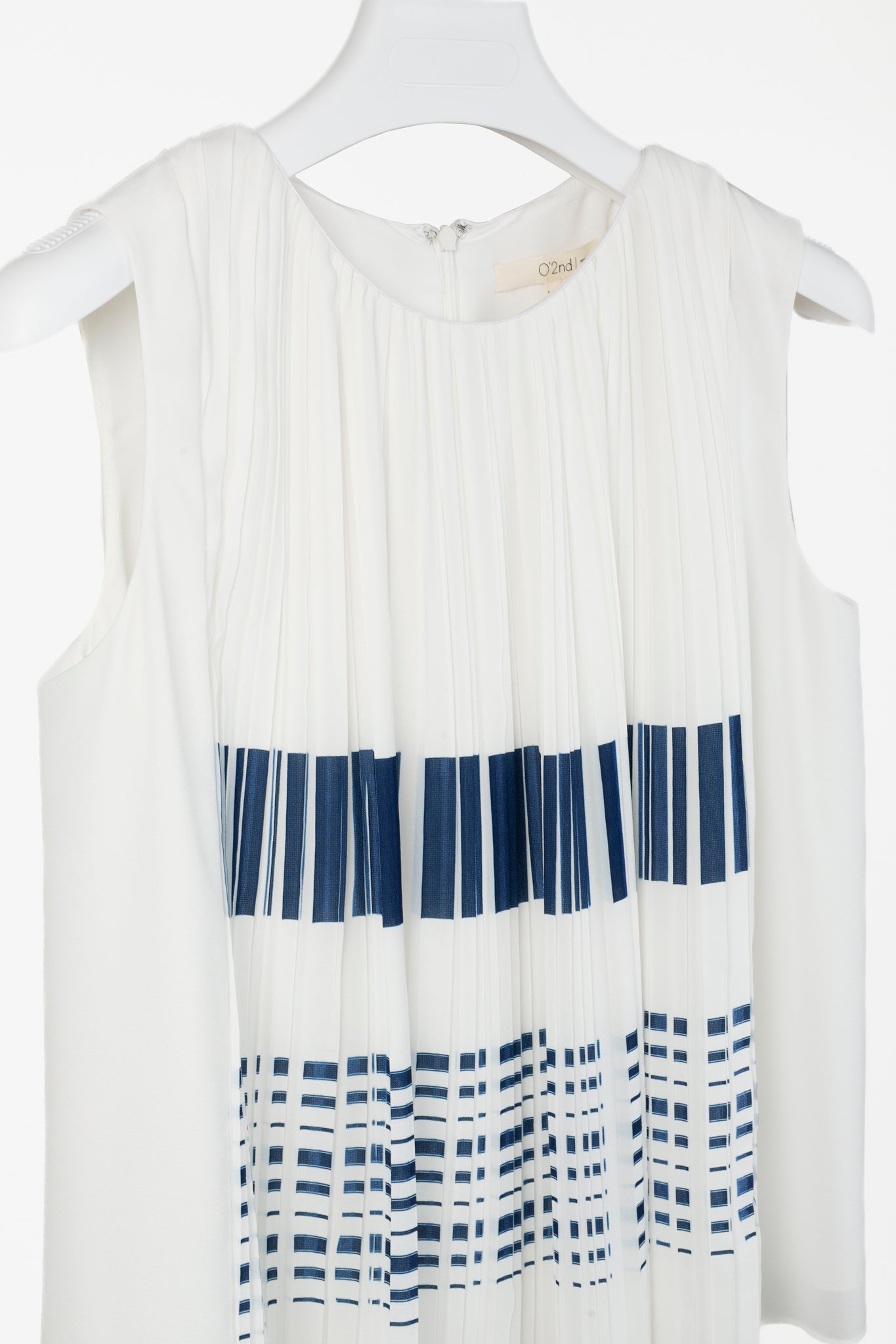 O’2nd White Pleated Blue-Striped Sleeveless Blouse