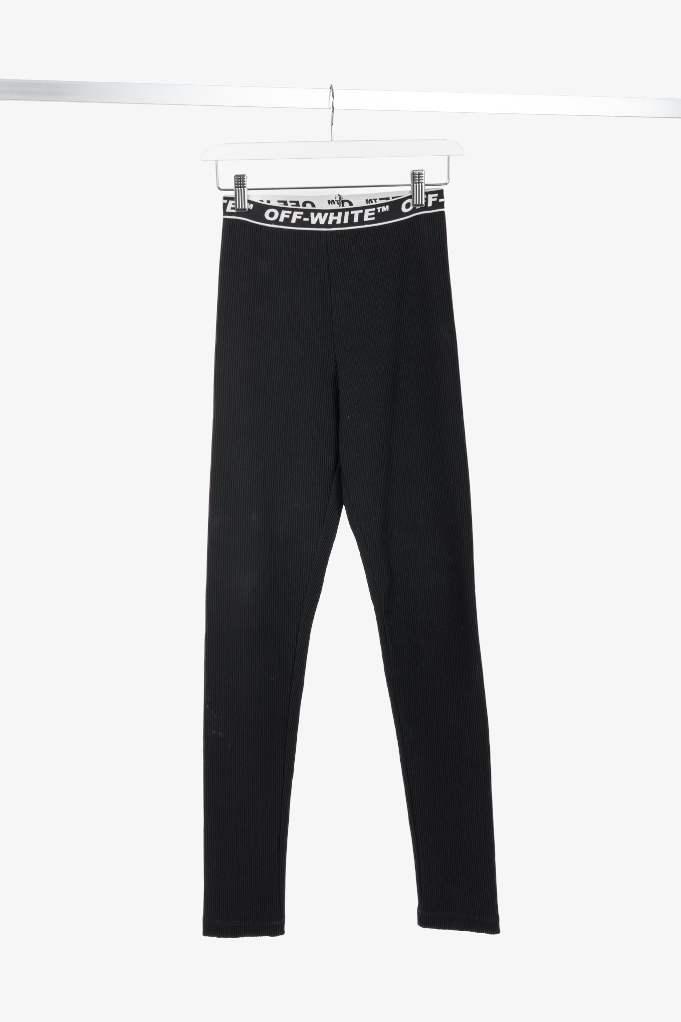 Off-White AW/18 Black Logo-Waistband Ribbed Leggings