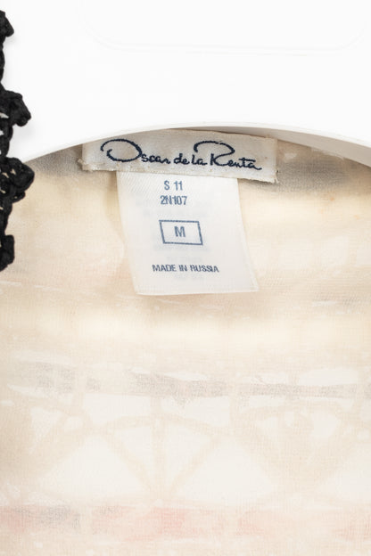 Oscar de la Renta SS11 Runway Cream & Pink Ribbon-Trim Crochet Cardigan