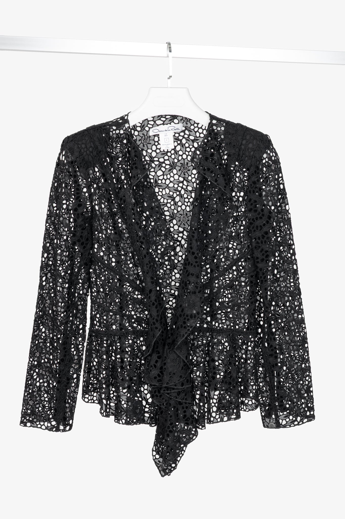 Oscar de la Renta SS12 Runway Black Eyelet-Lace Ruffle Jacket