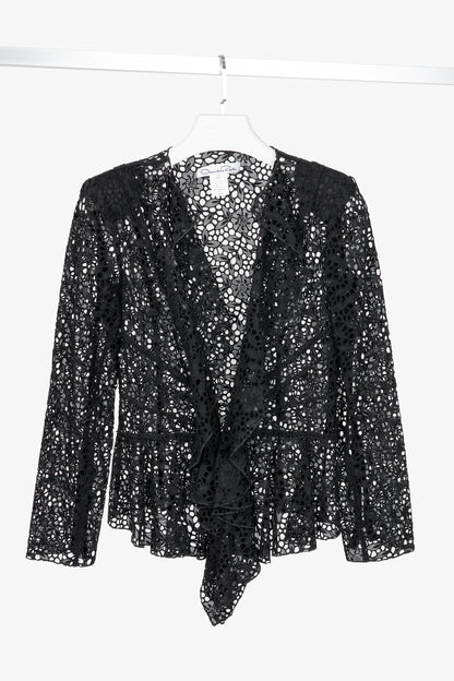 Oscar de la Renta SS12 Runway Black Eyelet-Lace Ruffle Jacket