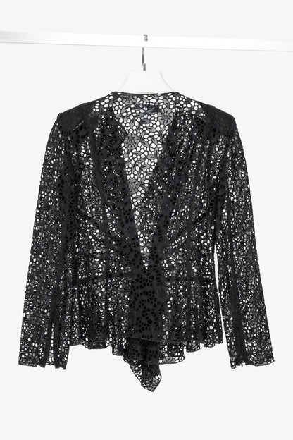 Oscar de la Renta SS12 Runway Black Eyelet-Lace Ruffle Jacket