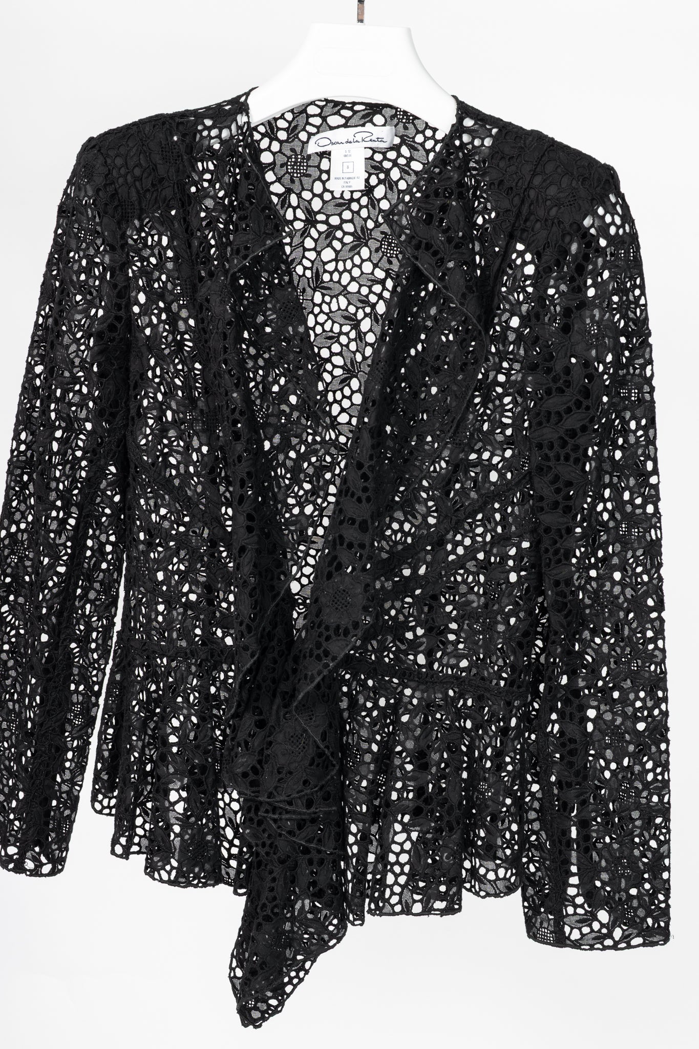 Oscar de la Renta SS12 Runway Black Eyelet-Lace Ruffle Jacket