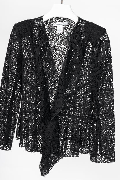 Oscar de la Renta SS12 Runway Black Eyelet-Lace Ruffle Jacket