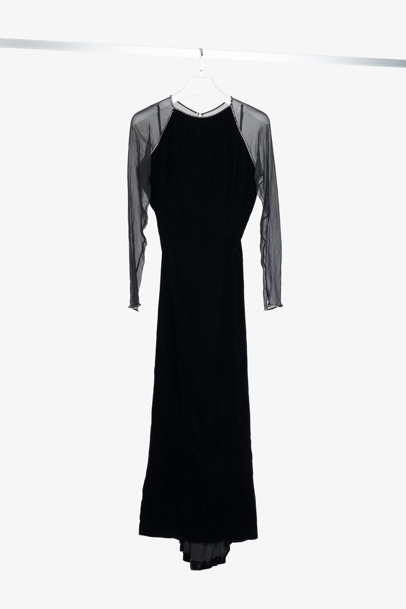 Oscar de la Renta Studio Black Velvet Rhinestone-Trim Gown
