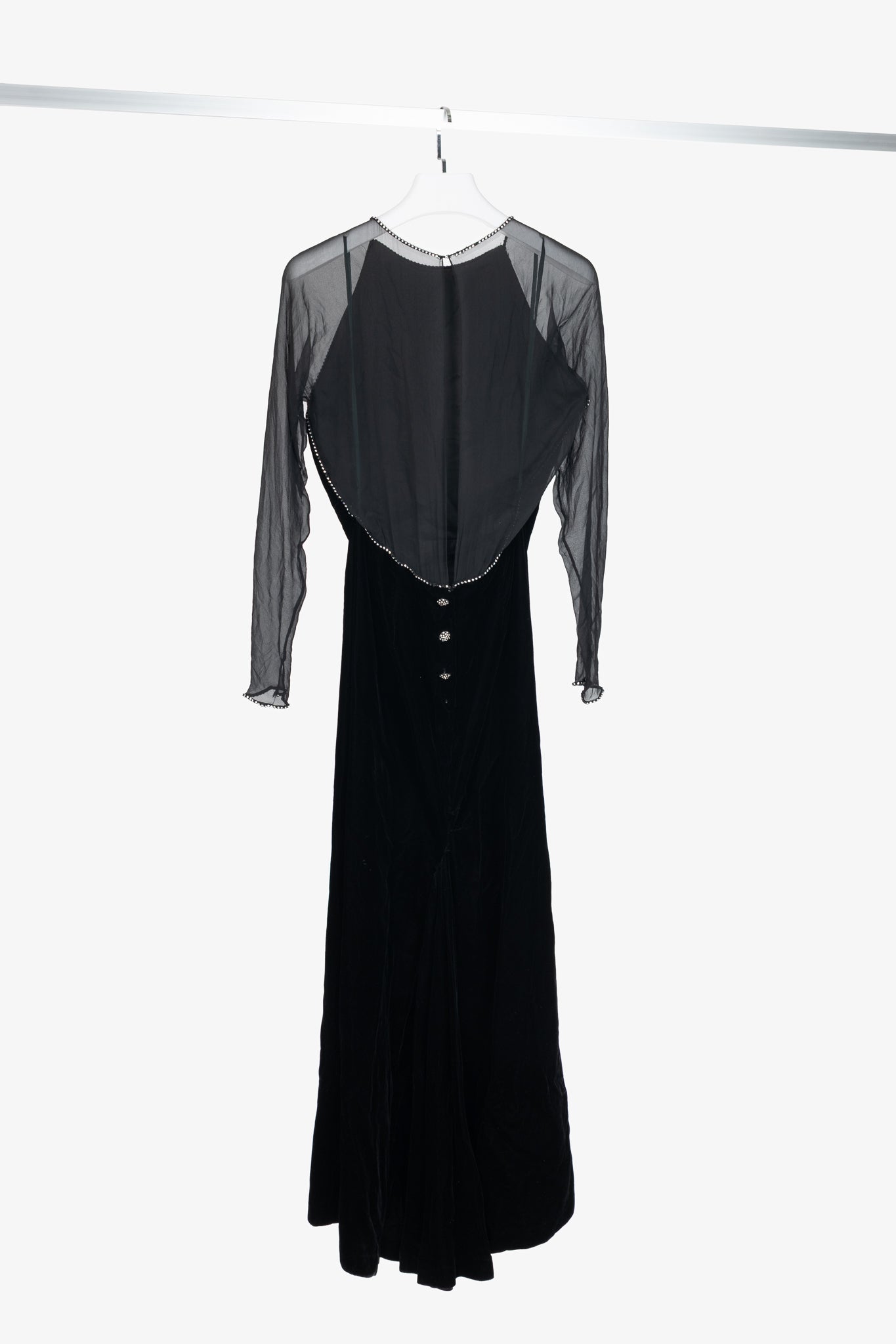 Oscar de la Renta Studio Black Velvet Rhinestone-Trim Gown