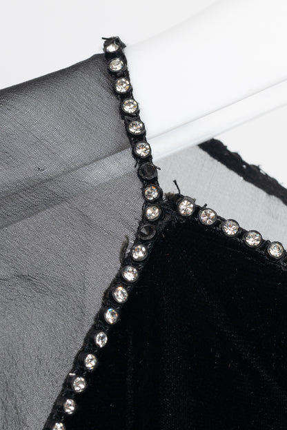 Oscar de la Renta Studio Black Velvet Rhinestone-Trim Gown